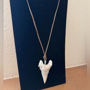 Authentic Shark Tooth Pendant Necklace on Brown Suede Cord